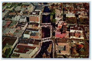 1956 Aerial View Bridges Truckee River Hotels Downtown Reno Nevada NV Postcard