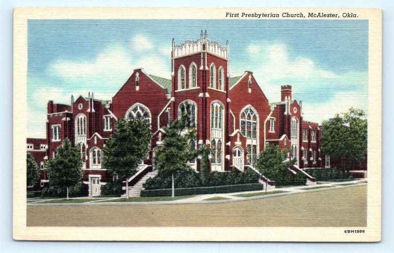 Postcard OK McAlester First Presbyterian Church Vintage Linen I12