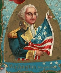 Vintage Postcard 1910 George Washington his Patriotism Holding US Flag & Cherry