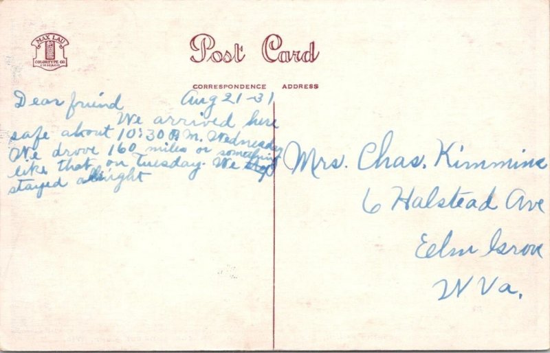 College Camp, WI Wisconsin  YMCA COLLEGE~Weidensall Admin Bldg  1931 Postcard