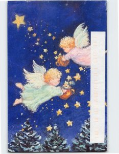 Postcard Season's Greetings with Angels Star Trees Art Print