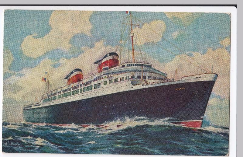 United States Line, SS America, Artist Signed By Fred J Hoertz PPC, Unposted