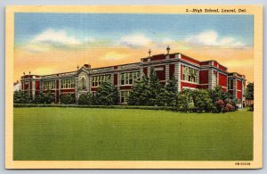 Laurel Delaware~High School Bldg Exterior Panorama View~Vintage Linen Postcard