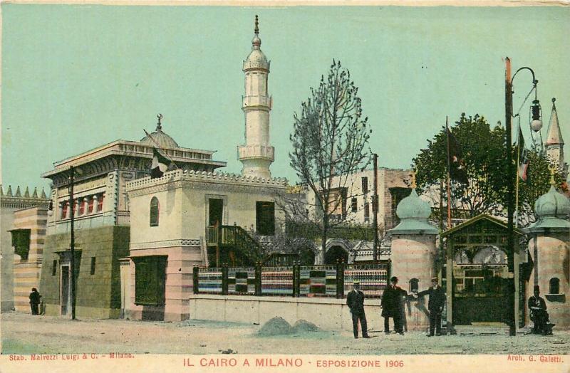 Il Cairo a Milano Italy Expos 1906 mosque minaret animated street