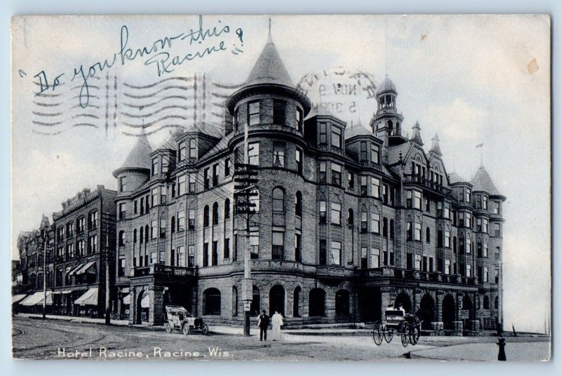 Racine Wisconsin Postcard Hotel Racine Exterior Building c1906 Vintage Antique
