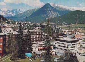 Davos Hotel Europe Switzerland Swiss 1980s Aerial Postcard