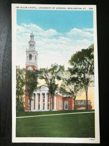 Vintage Postcard 1915-1930 Allen Chapel University of Vermont Burlington Vermont