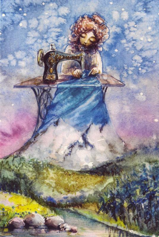 Mrs. Nature by Mazur Sewing Woman World Fantasy Russian Modern Postcard