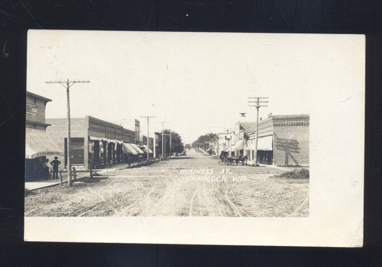 Rppc Hancock Wisconsin Downtown Main Street Scene Real Photo Postcard