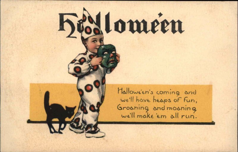 Halloween - Little Boy in Costume w/ Mask Series #38 c1915 Postcard EXC