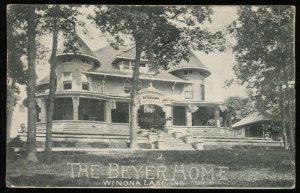 The Beyer Home, Winona Lake, Indiana. 1908 postcard to Middlebury, IN