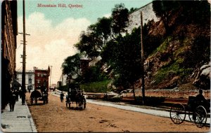 Postcard QC Quebec Mountain Hill Buggies Cobblestone Street Benches ~1910 K29