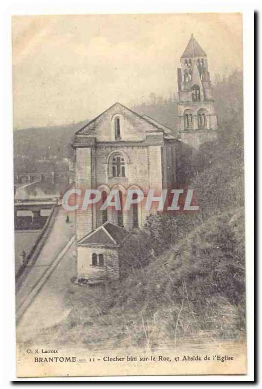 Brantome Old Postcard Tower built on the rock and apse of the & # 39eglise
