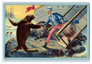 Panama Exposition Uncle Sam Arriving Seal Ship Embossed Vintage Postcard F33