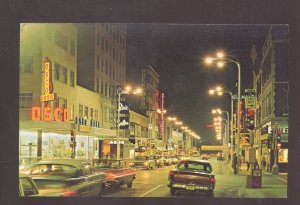 ROCKFORD ILLINOIS DOWNTOWN STREET SCENE AT NIGHT OLD CARS VINTAGE POSTCARD