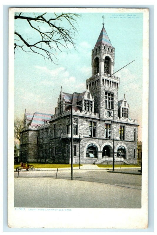 c1910 Court House Street View Car Springfield Massachusetts MA Antique Postcard