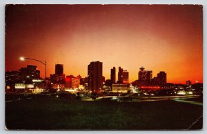 Atlanta Georgia~Color Of City Skyline Seen @ Night~PM 1973~Vtg Postcard