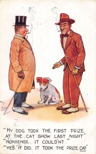 L054 Men dog comic humor signed Carter postcard