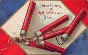 J79/ Patriotic Postcard c10 Fourth of July 4th Fireworks Red White Blue 167