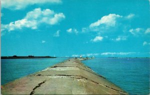 Fishing Lake Erie Lorain Ohio OH Entrance Port Postcard VTG UNP Tichnor Vintage  