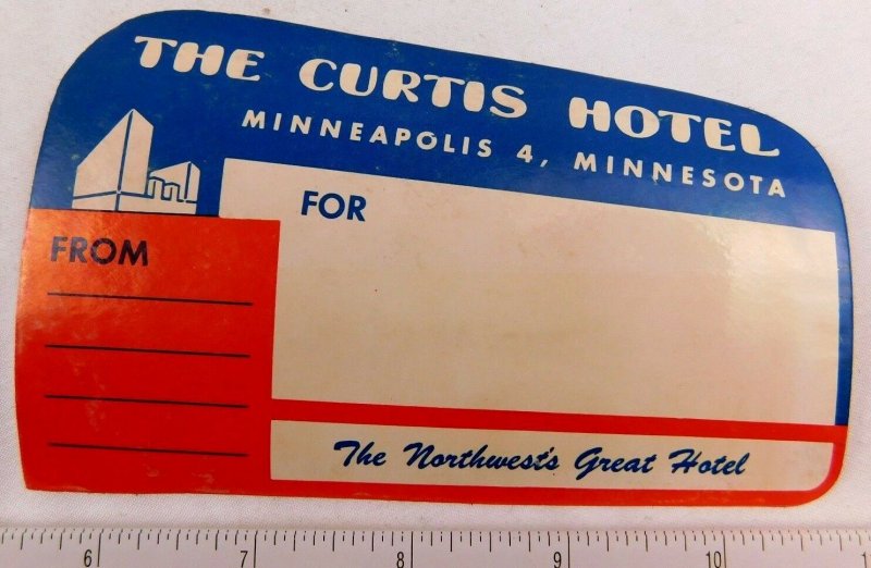 1930's-40's The Curtis Hotel Minneapolis Luggage Label Vintage Original E3