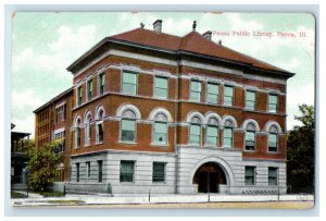 c1910 Entrance to Peoria Public Library Peoria Illinois IL Antique Postcard