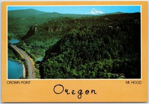VINTAGE CONTINENTAL SIZE POSTCARD CROWN POINT AND MT. HOOD IN OREGON