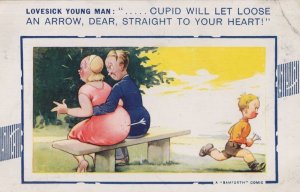 Cupid Fires Arrow Fat Woman Bum WW2 Bamforth Comic Postcard