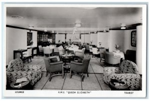 1948 R.M.S. Queen Elizabeth Interior Tourist Lounge Britain RPPC Photo Postcard 