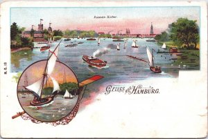 Germany Gruss Aus Hamburg Aussen Alster Vintage Postcard 03.18