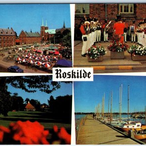 c1970s Roskilde Denmark Greetings Multi View Harbor Park Old City Hall 4x6 PC M4