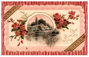 Birthday   Country House on Pond  , embossed