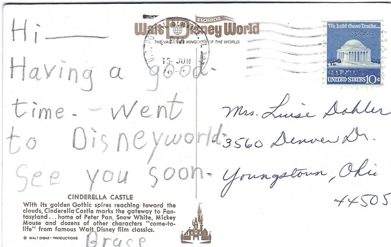 1970's Cinderella Castle, Walt Disney World, Florida Chrome Postcard