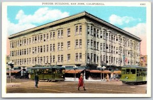 Vtg San Jose California CA Porter Building Street View Trolley Car 1910 Postcard