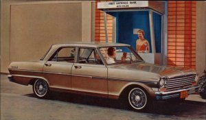 1963 Chevy II 300 4-Door Sedan Car Ad Advertising Vintage Postcard