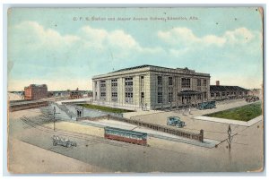 c1910 CPR Station and Jasper Avenue Subway Edmonton Alberta Canada Postcard