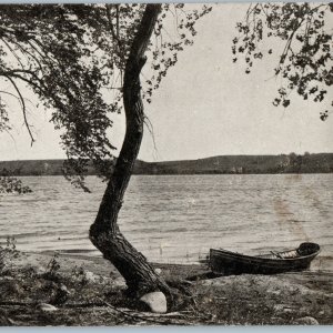 c1900s UDB Big Stone Lake, SD Point Comfort Row Boat Tree Litho Photo PC A188