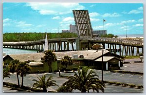 Clearwater Beach Florida~Fishermans Wharf Restaurant & Toll Bridge~Vtg Postcard