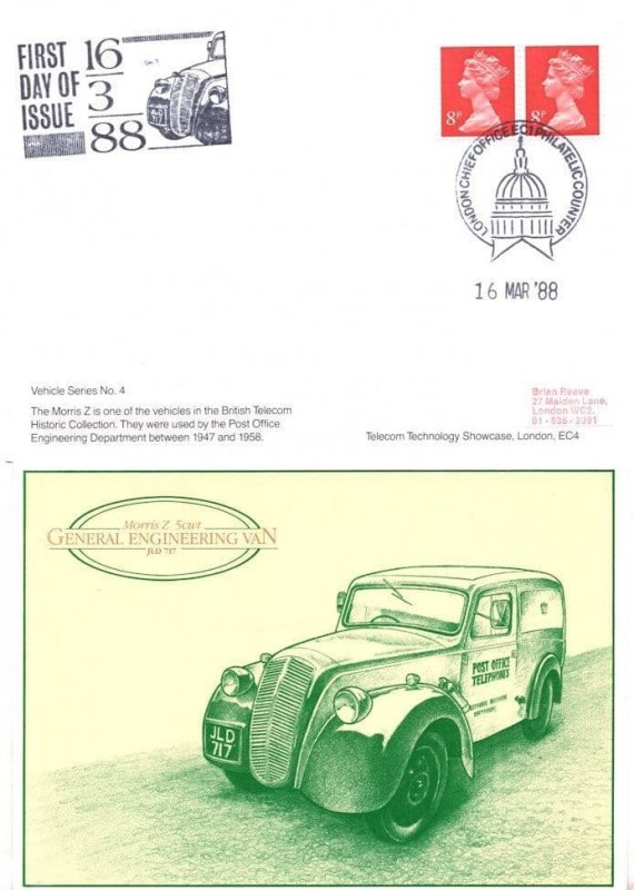 Post Office Telephone BT Morris Engineering Van FDC 2x Postcard s