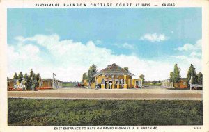 Rainbow Cottage Court Motel Gas Pumps Hays  Kansas linen postcard