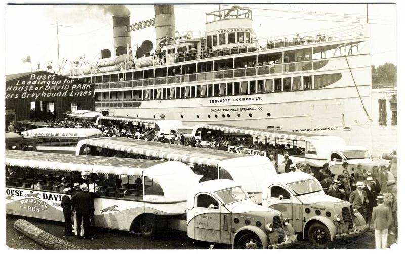 Benton Harbor MI Greyhound Bus Roosevelt Steam Ship RPPC Real Photo Postcard