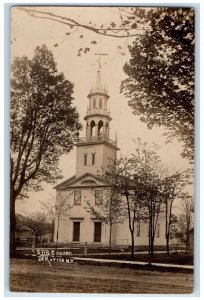 1910 Seventh Day Baptist Church Clock Tower View Deruyter NY RPPC Photo Postcard