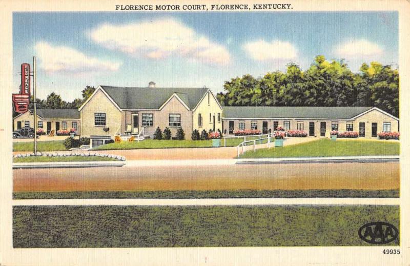 Florence Kentucky Motor Court Street View Linen Antique Postcard K22117