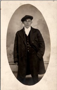 RPPC Handsome Guy Overcoat Cap Peaky Blinders Gangster Stance Postcard Z22