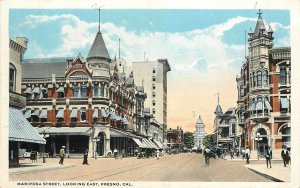 Postcard C-1910 California Fresno Mariposa Street autos tracks Teich CA24-1126