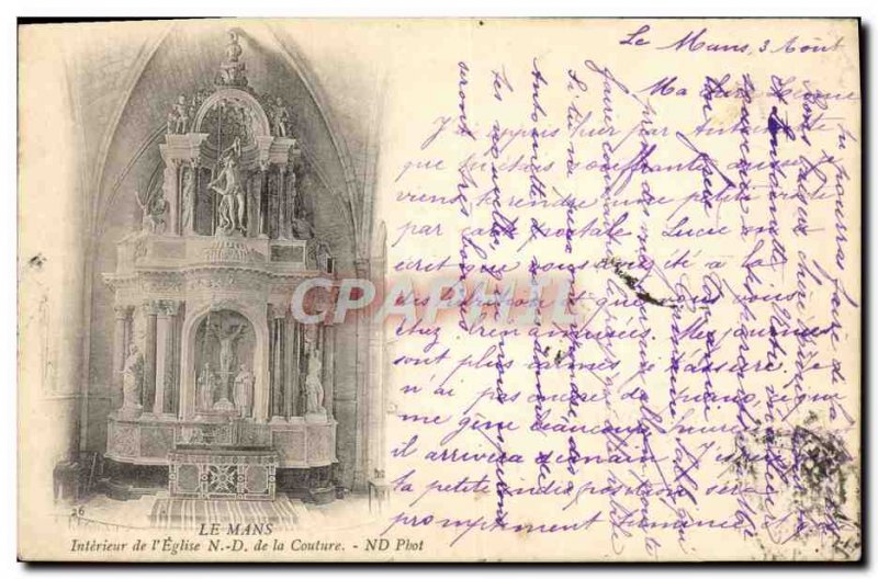 Old Postcard Le Mans Interior L & # 39Eglise Our Lady of La Couture