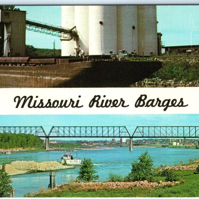 c1960s Missouri River Barges Traffic Elevator Grain Tug Boat Chrome Photo A148