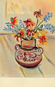 MEXICAN JAR WITH WILD FLOWERS~1938 RENA MAVERICK GREEN POSTCARD 