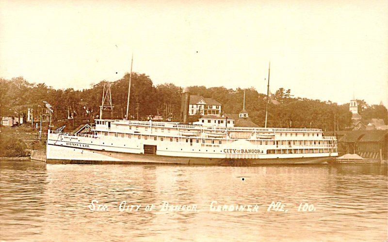 Steamer City Of Bangor at Gardiner ME.,  Real Photo Postcard 