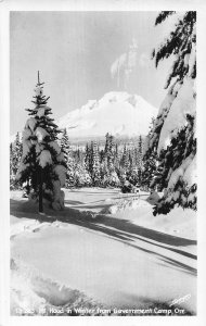 Mt. Hood Winter from Government Camp Oregon~Sawyer's 1940s RPPC Postcard